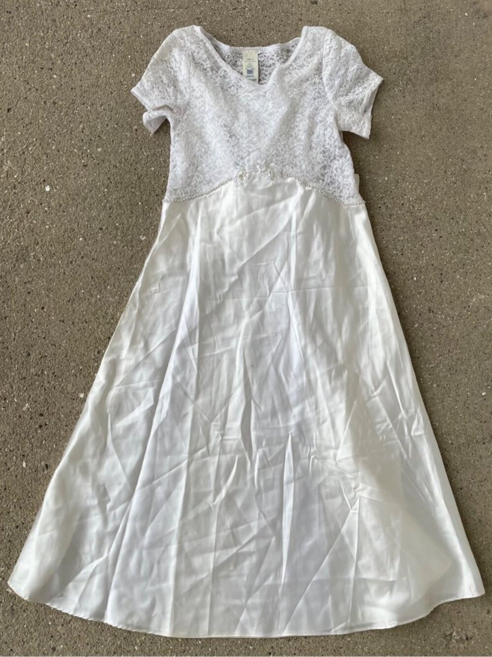 Vintage 90s Dress Long Satin Lace White Tie Back Beaded Women XS XXS Bride Angel